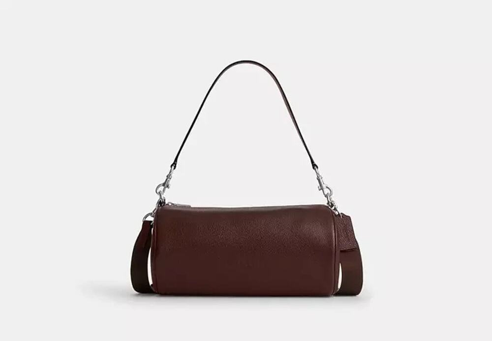 NWT B9-005 Coach Andre Barrel Bag 30 Silver/Maple Refined pebble leather CET20